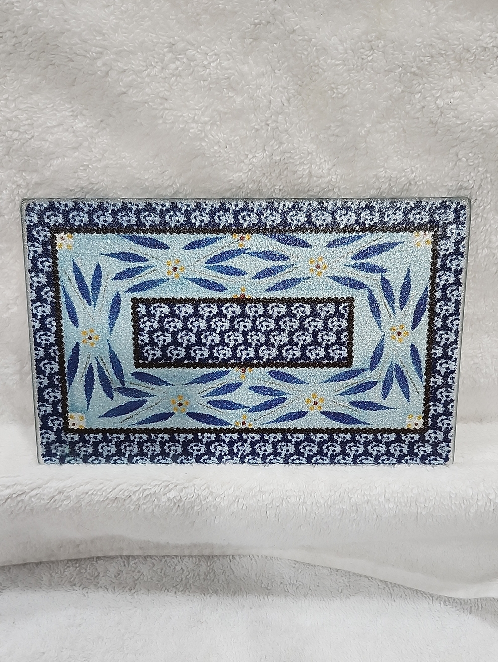 Temp-tations Rectangular glass Trivet in the Old World Blue Pattern
